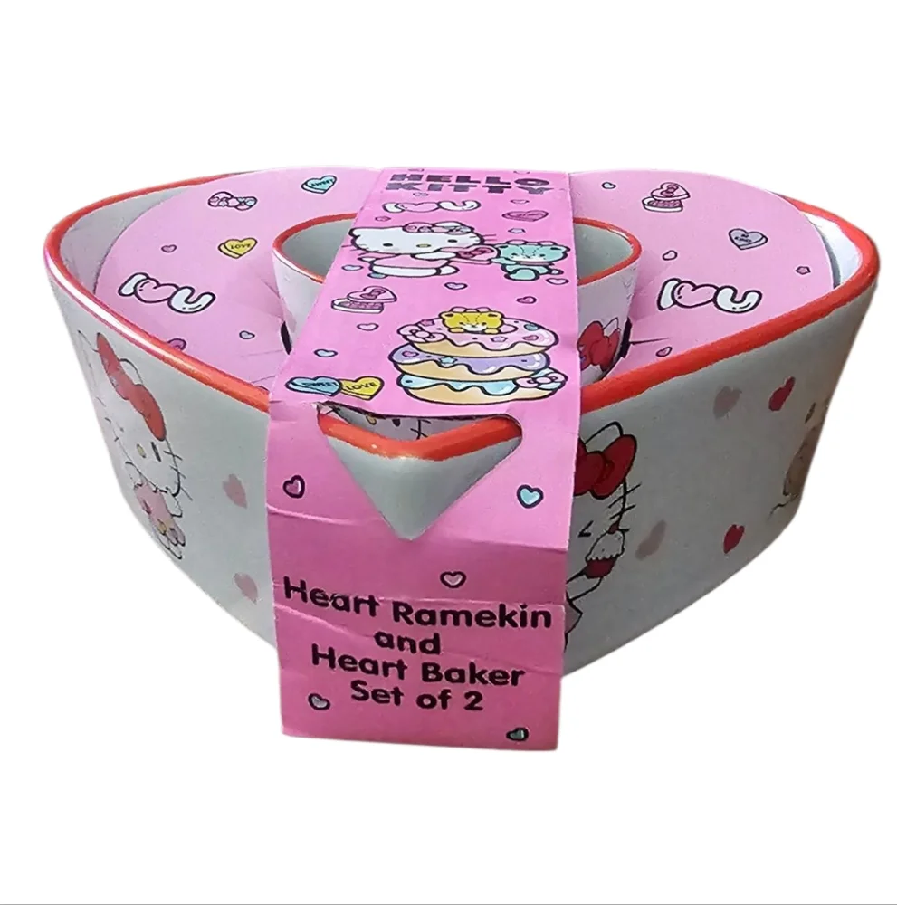 Hello Kitty - NEW Lot Of 2 Heart-Shaped Bakeware & Ramekin Oven Safe Valentines